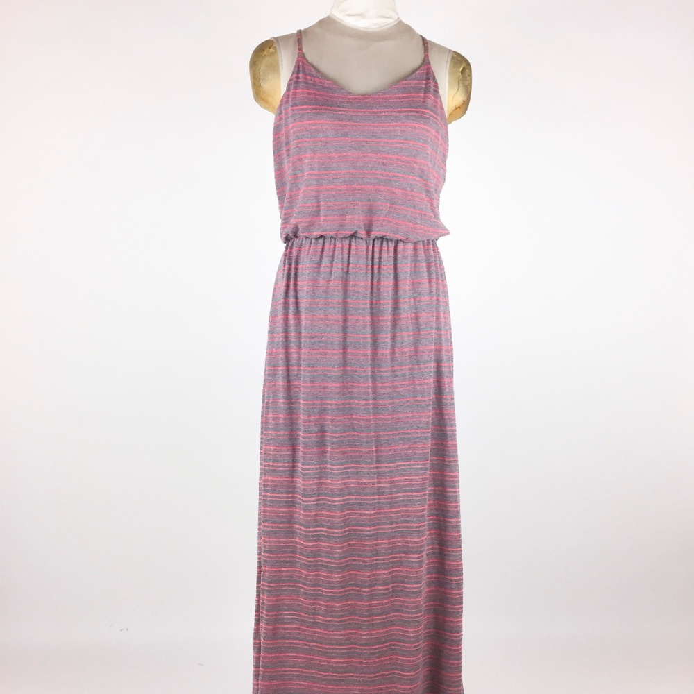 LC Lauren Conrad Gray Striped Dress Sz M Maxi